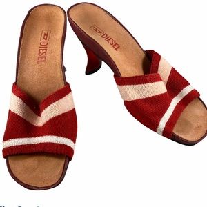 Diesel Love red lucite heels sandals mules 6.5